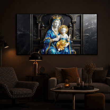 Mother Mary Holding Baby Jesus Modern Luxury Backlight Horizontal Wall Art