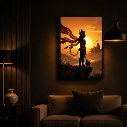 Lord Hanuman With Sunrise Modern Luxury Backlight Vertical Wall Art