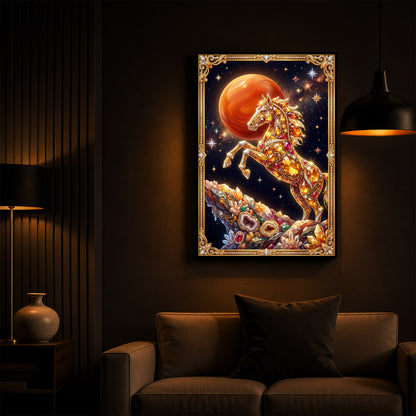 Horse In Dancing Posture Modern Luxury Backlight Vertical Wall Art