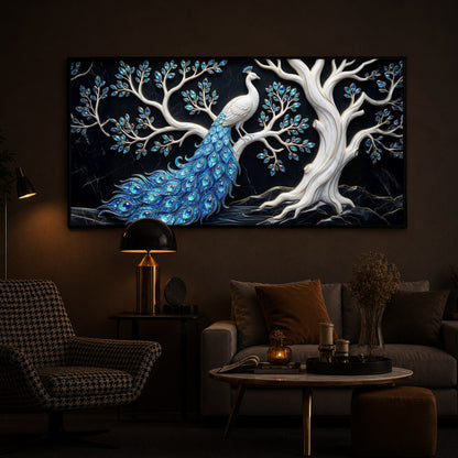 Peacock With Blue Feather Modern Luxury Backlight Horizontal Wall Art