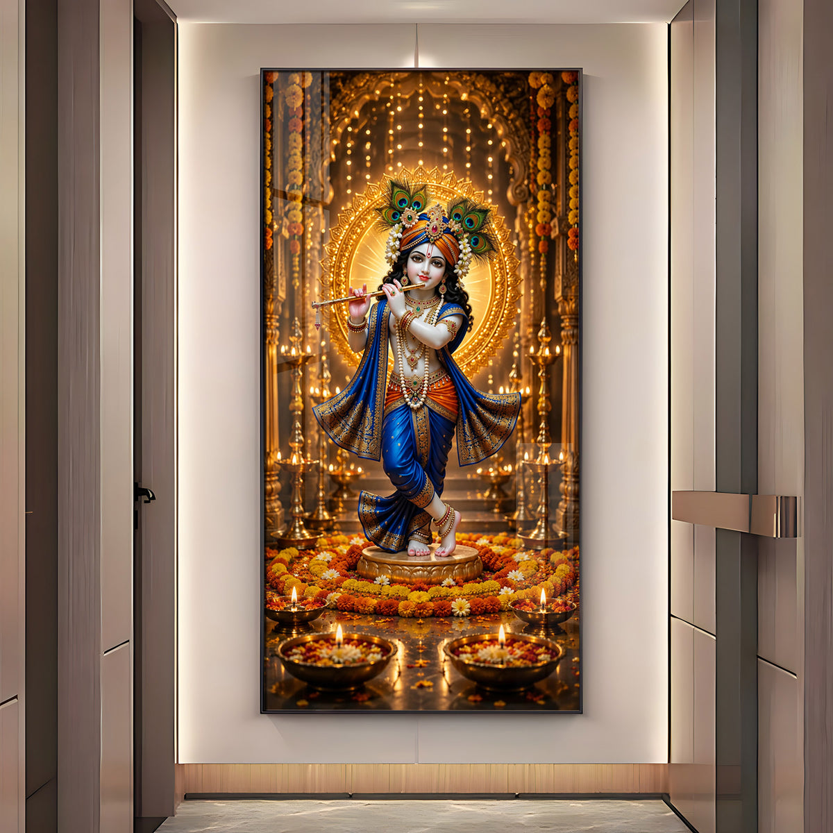 Divine Lord Krishna Premium Acrylic Vertical Wall Art