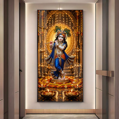 Divine Lord Krishna Premium Acrylic Vertical Wall Art