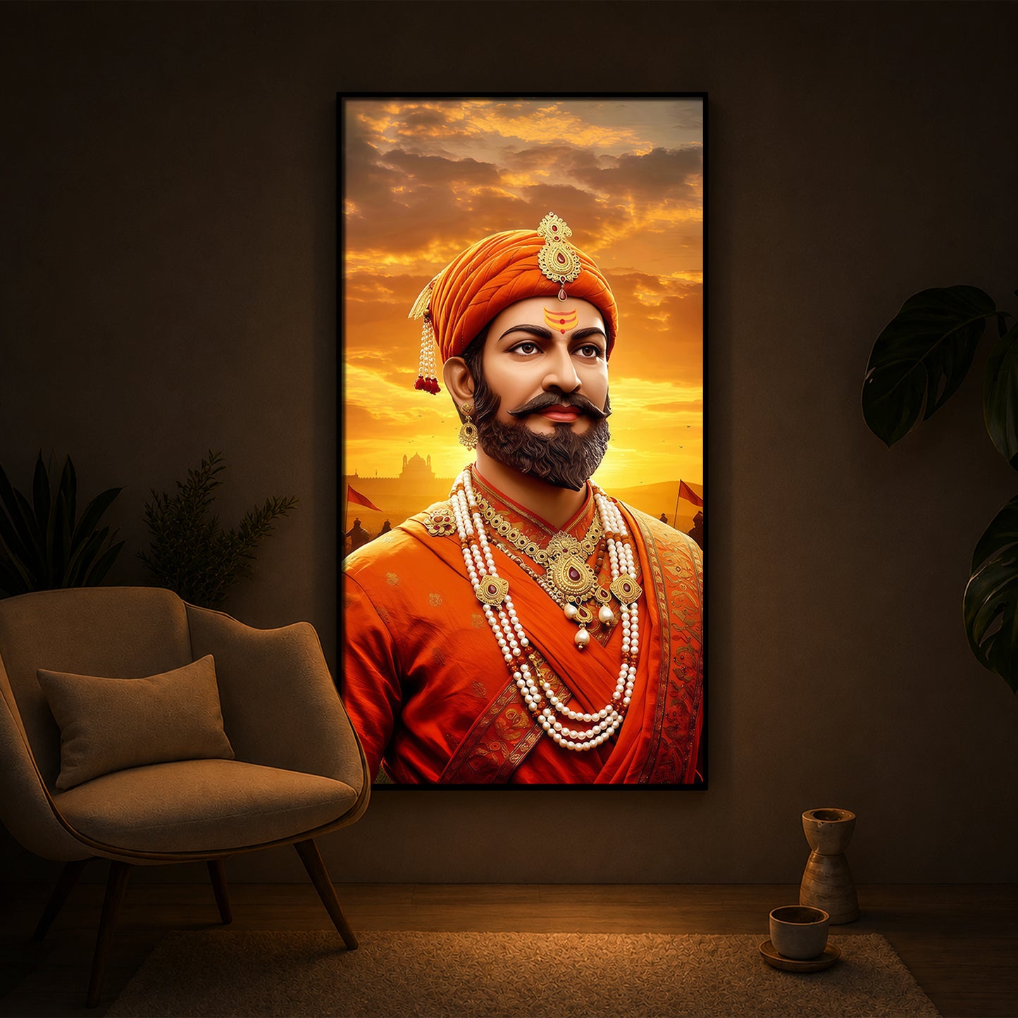 Chhatrapati Shivaji Maharaj Modern Luxury Backlight Vertical Wall Art