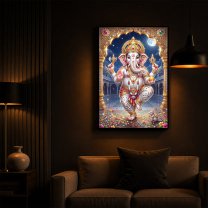 Hindu Shree Ganesh Modern Luxury Backlight Vertical Wall Art