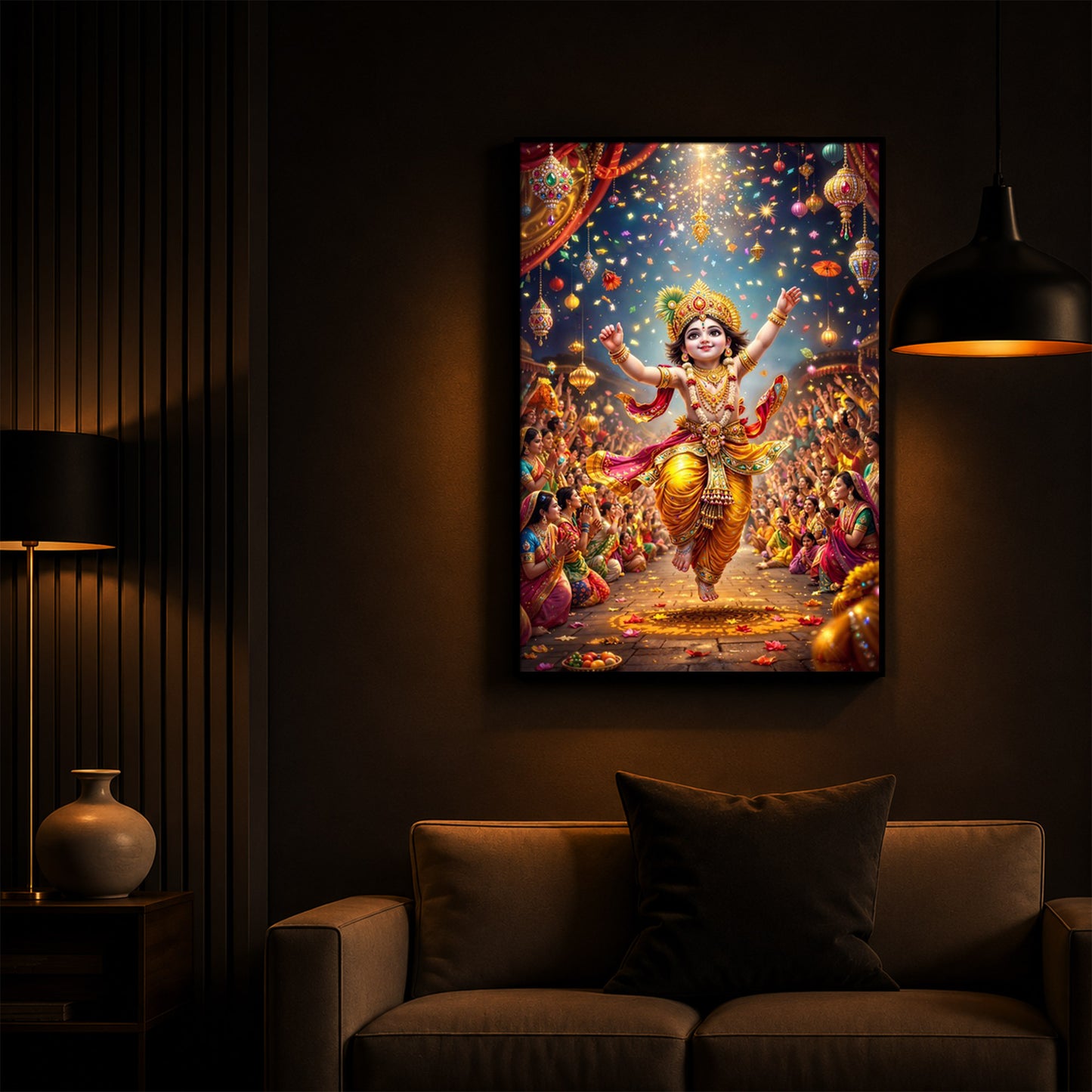 Krishna Janmashtami Modern Luxury Backlight Vertical Wall Art