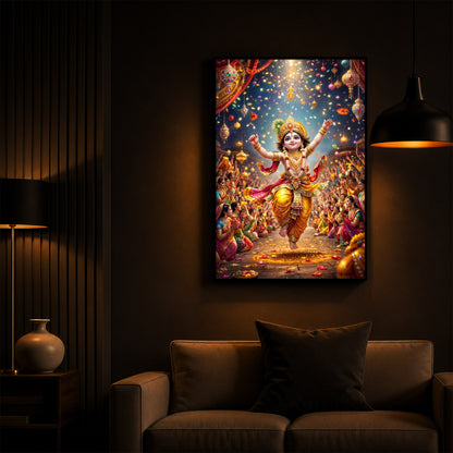 Krishna Janmashtami Modern Luxury Backlight Vertical Wall Art