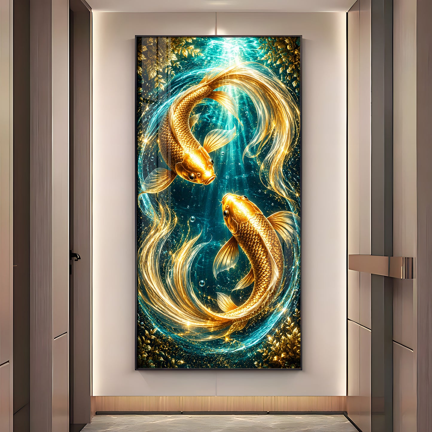 Pair Of Golden Koi Fish Premium Acrylic Vertical Wall Art