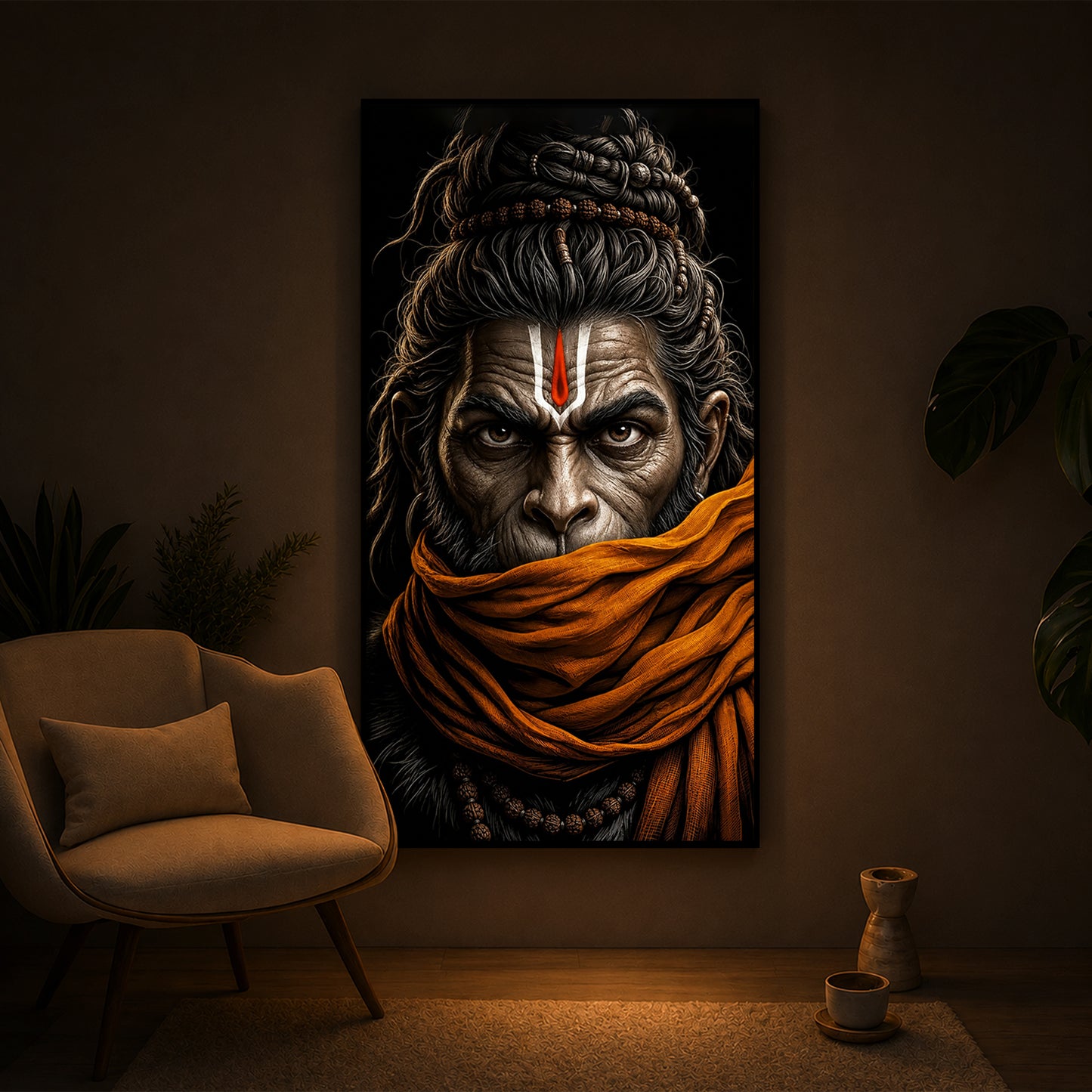Ram Bhakt Hanuman Modern Luxury Backlight Vertical Wall Art