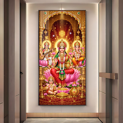 Maa Laxmi, Saraswati and Ganesh Ji Premium Acrylic Vertical Wall Art