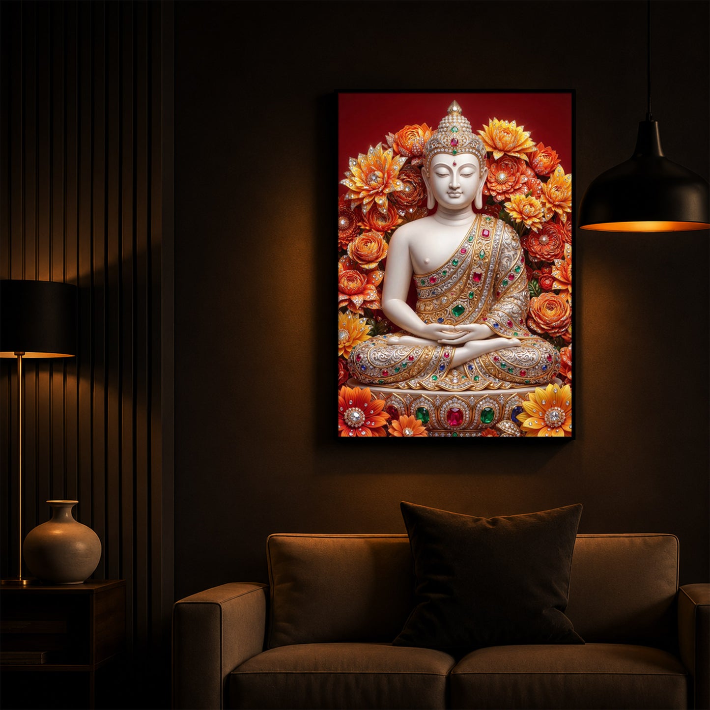 Buddha Bless Modern Luxury Backlight Vertical Wall Art
