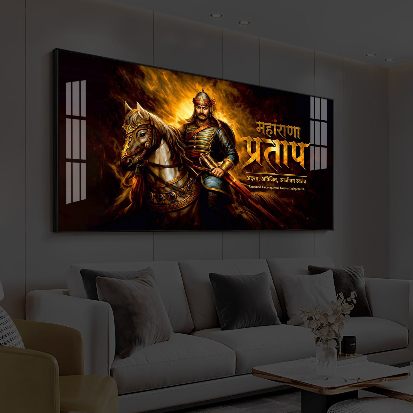 Rajput Warrior Maharana Pratap Modern Luxury Backlight Horizontal Wall Art