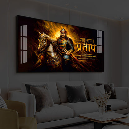 Rajput Warrior Maharana Pratap Modern Luxury Backlight Horizontal Wall Art