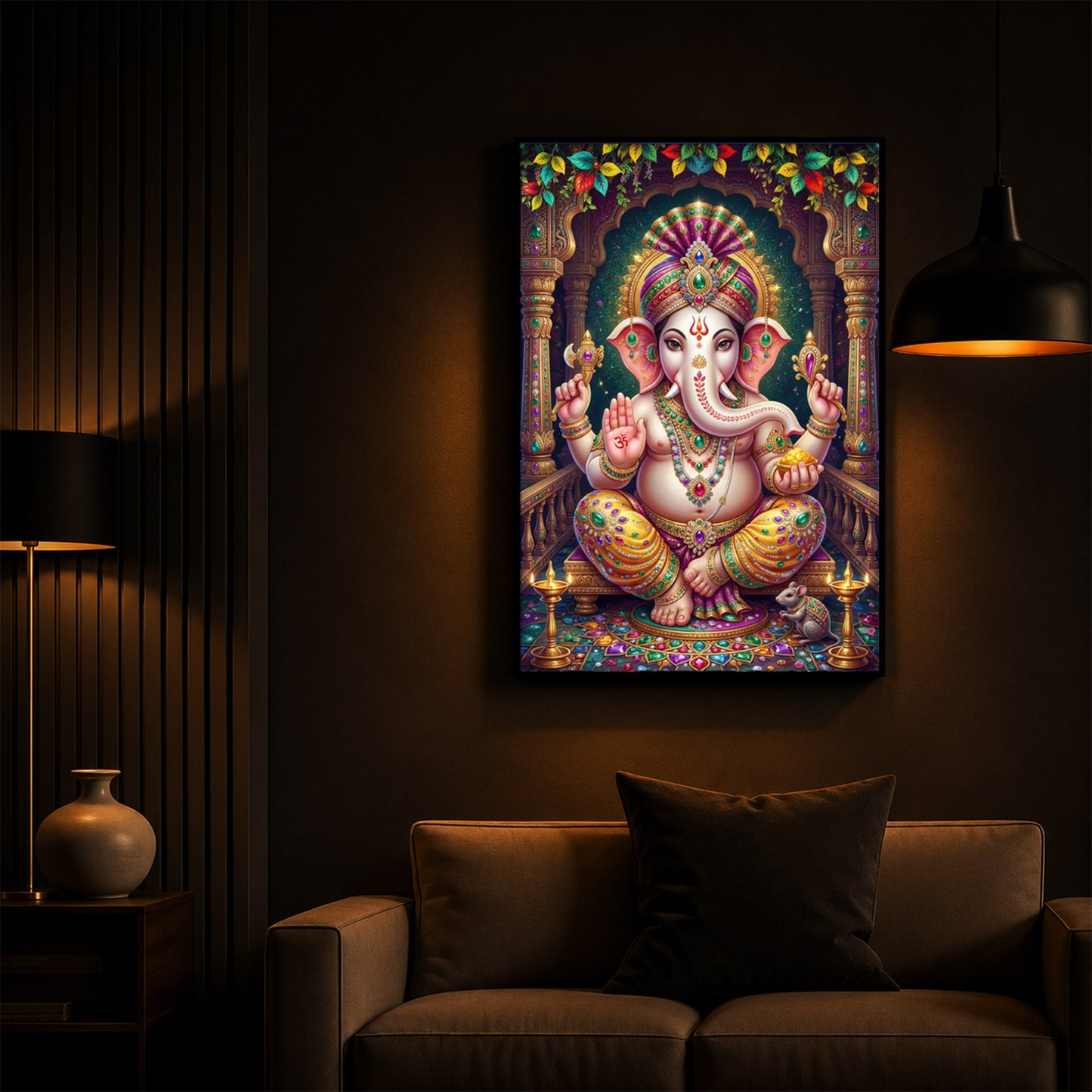 Lord Ganesha Modern Luxury Backlight Vertical Wall Art