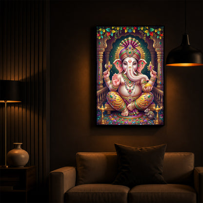 Lord Ganesha Modern Luxury Backlight Vertical Wall Art
