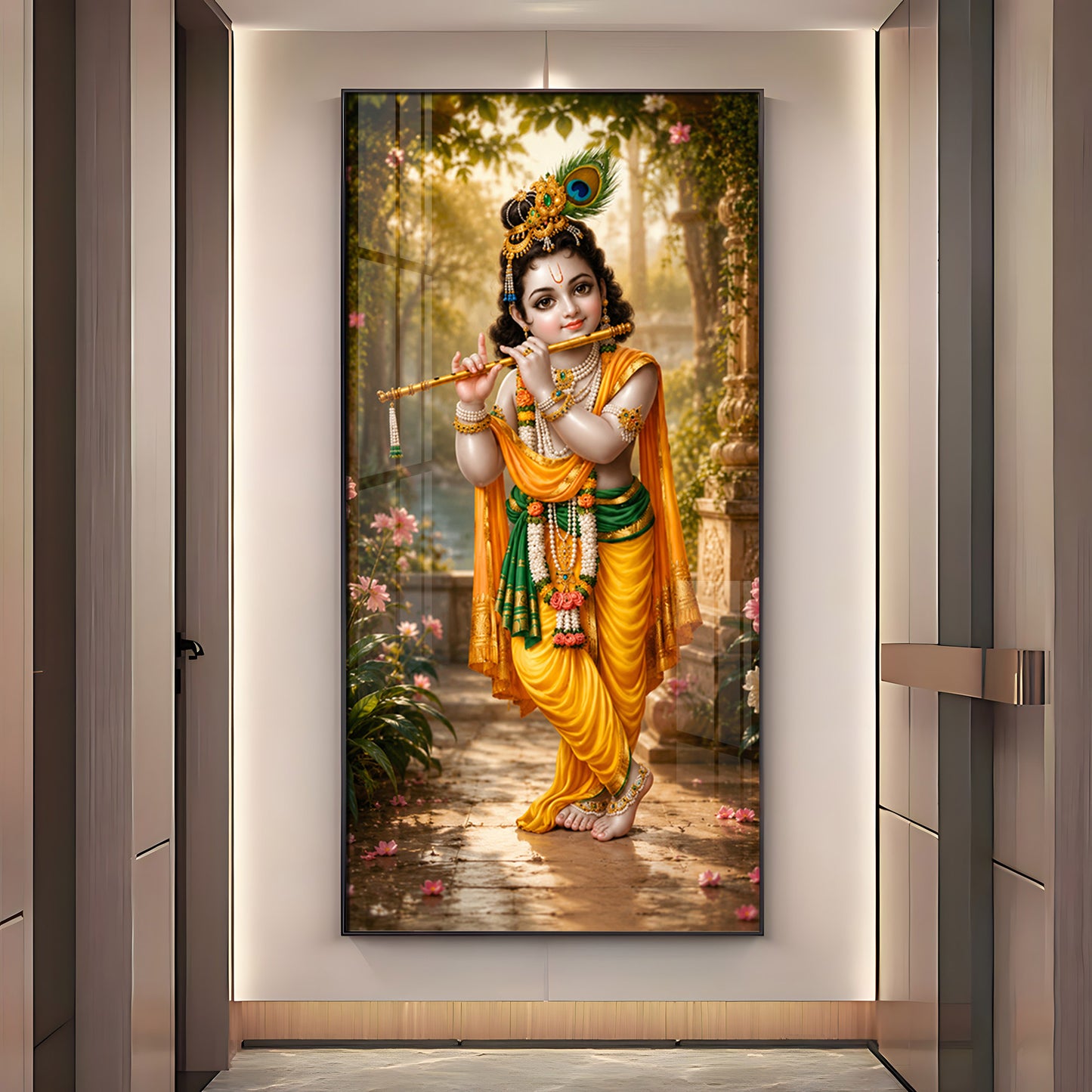 Bal Krishna Playing A Flute Premium Acrylic Vertical Wall Art