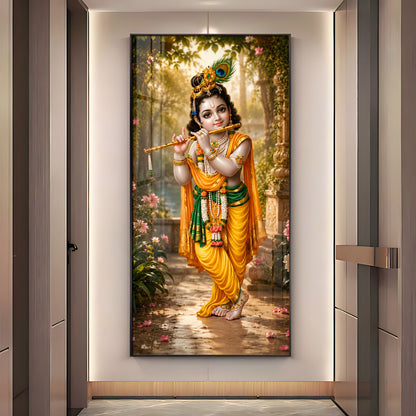Bal Krishna Playing A Flute Premium Acrylic Vertical Wall Art