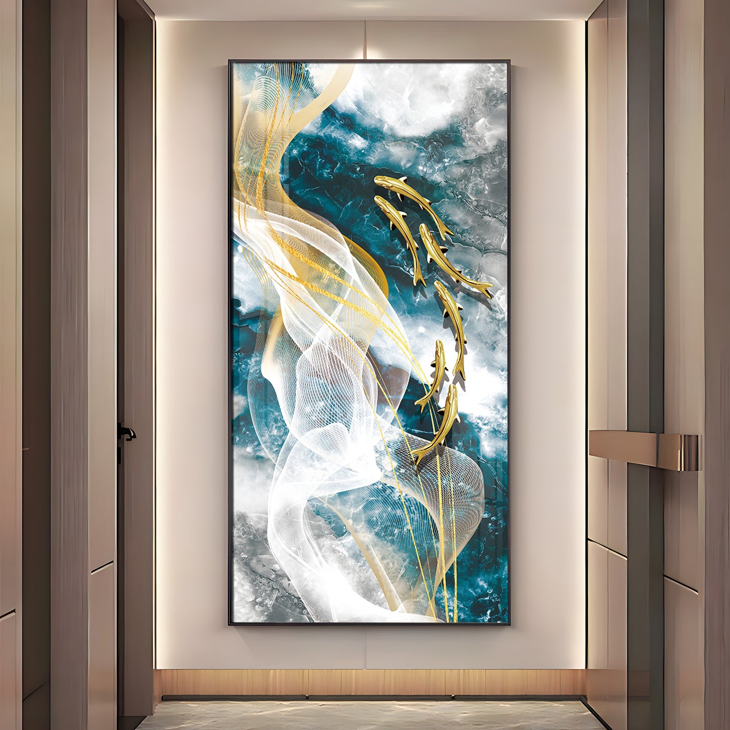 Golden Swim Premium Acrylic Vertical Wall Art