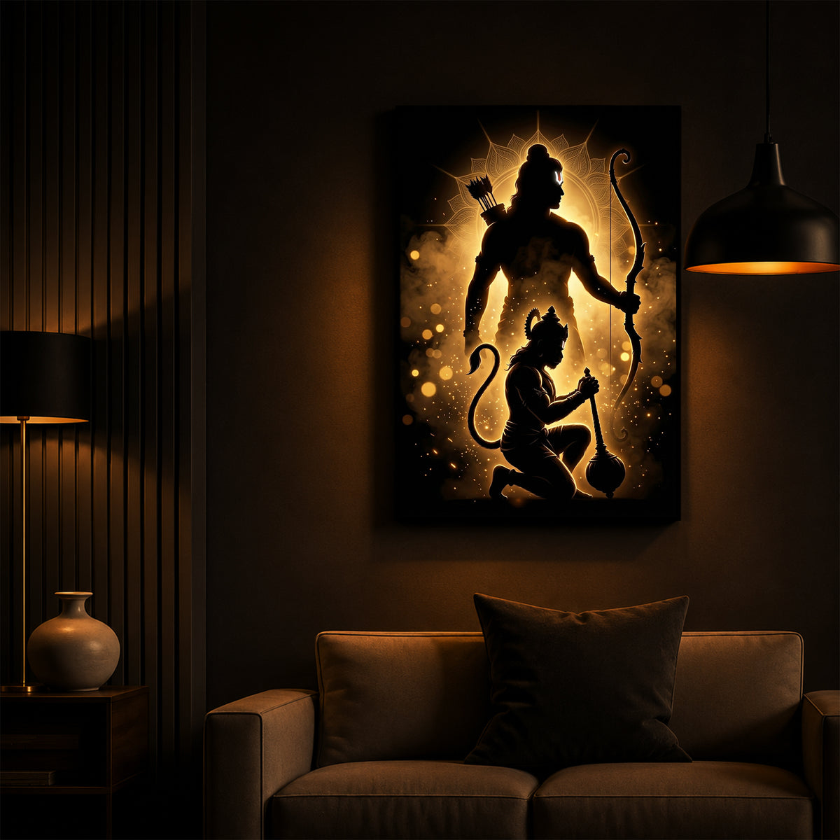 Lord Ram & Hanuman Modern Luxury Backlight Vertical Wall Art