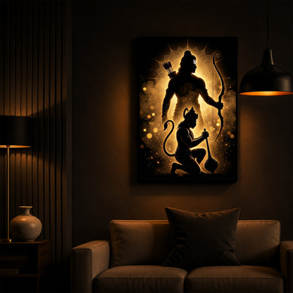 Lord Ram & Hanuman Modern Luxury Backlight Vertical Wall Art
