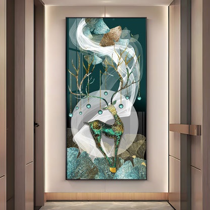 Deer With Dark Green Background Premium Acrylic Vertical Wall Art