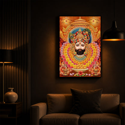 Hindu deity Khatu Shyam Ji Modern Luxury Backlight Vertical Wall Art