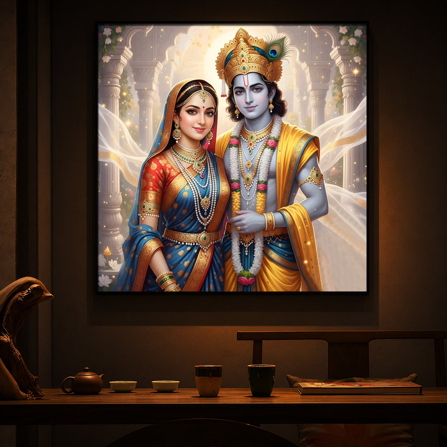 Divine Shree Radhe Krishna Modern Luxury Backlight Square Wall Art