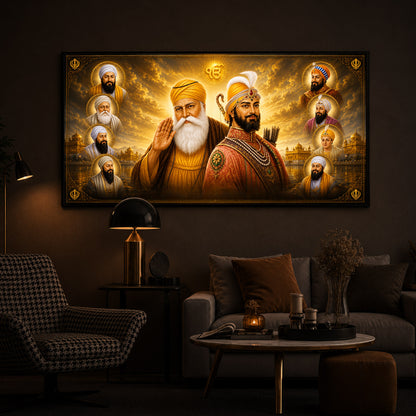 Ten Sikh Gurus Golden Darbar Modern Luxury Backlight Horizontal Wall Art
