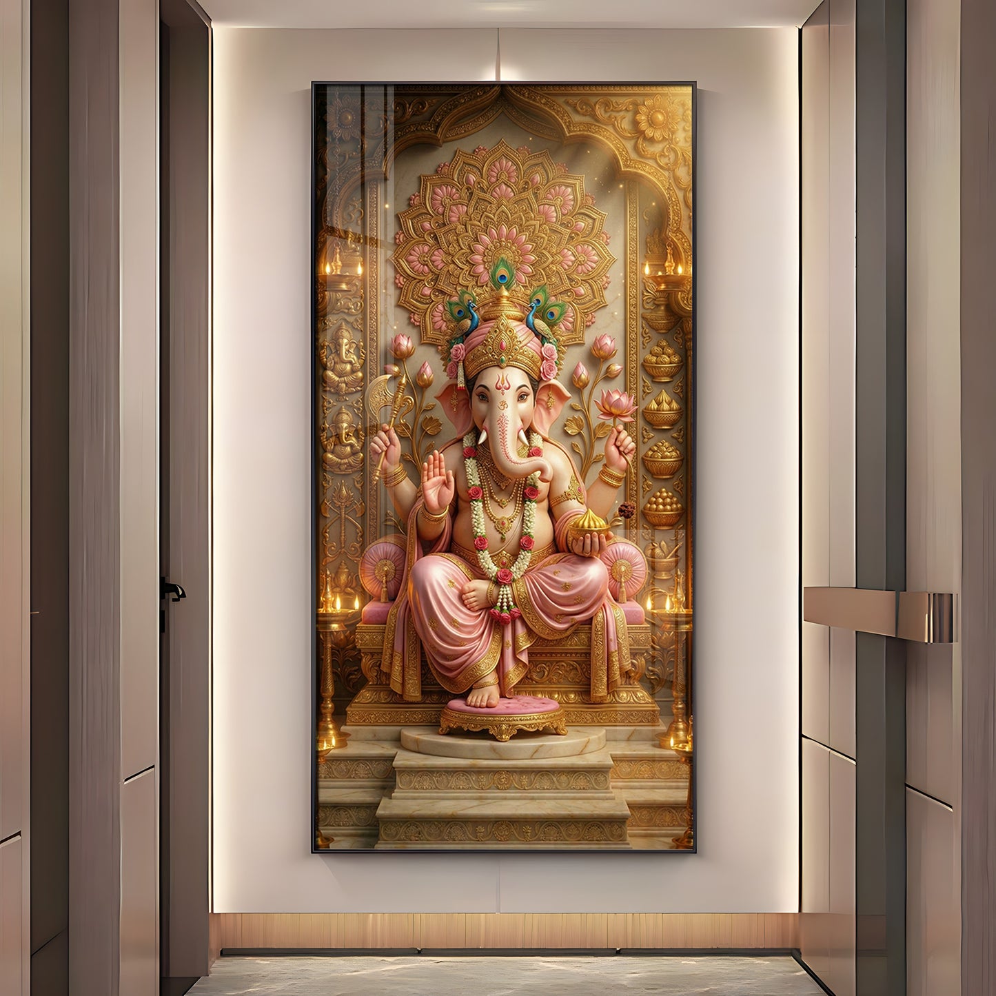 Divine Luminescence Ganesha Throne Premium Acrylic Vertical Wall Art