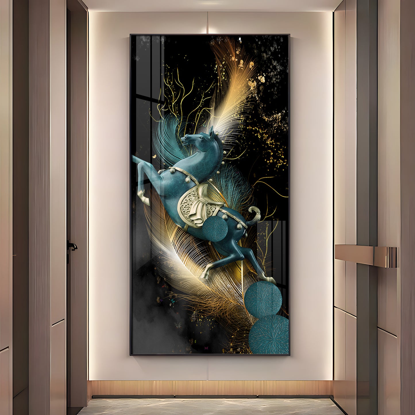 Blue Horse With Abstract Background Premium Acrylic Vertical Wall Art