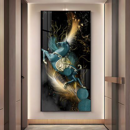 Blue Horse With Abstract Background Premium Acrylic Vertical Wall Art