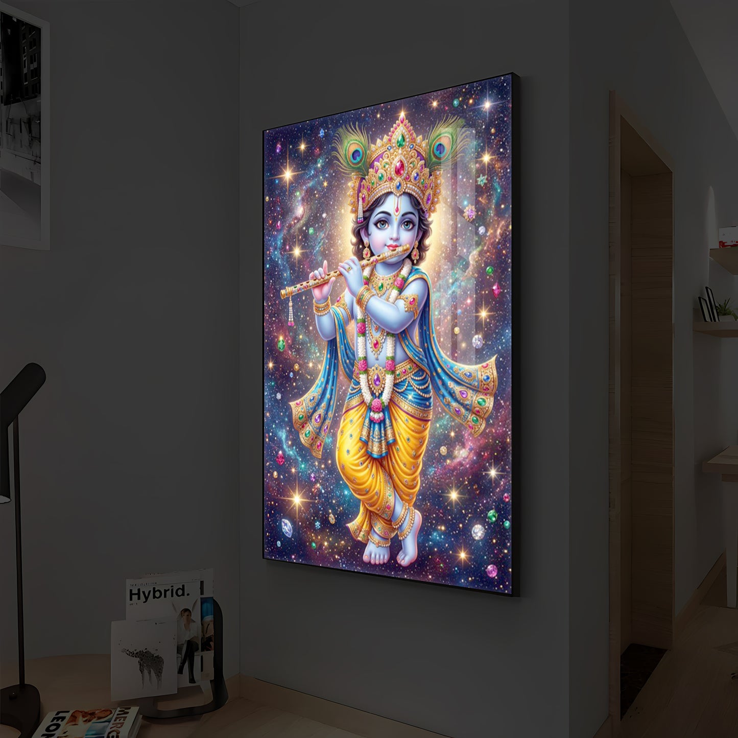 Bal Shree Krishna Modern Luxury Backlight Vertical Wall Art