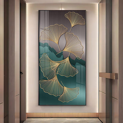 Golden Ginkgo Leaves With Dark green Premium Acrylic Vertical Wall Art
