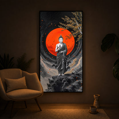 Namo Buddhay Modern Luxury Backlight Vertical Wall Art