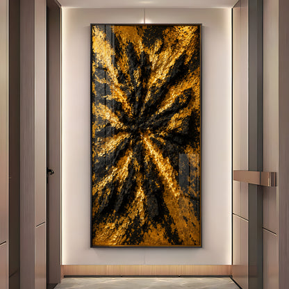 Abstract Textured Black & Gold Burst Premium Acrylic Vertical Wall Art