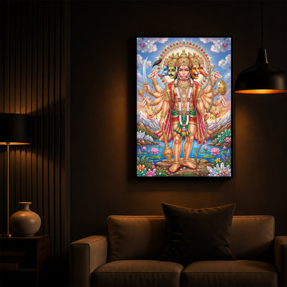 Panchmukhi Lord Hanuman Ji Modern Luxury Backlight Vertical Wall Art