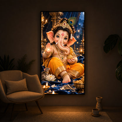 Bal Ganesha Blessings Modern Luxury Backlight Vertical Wall Art