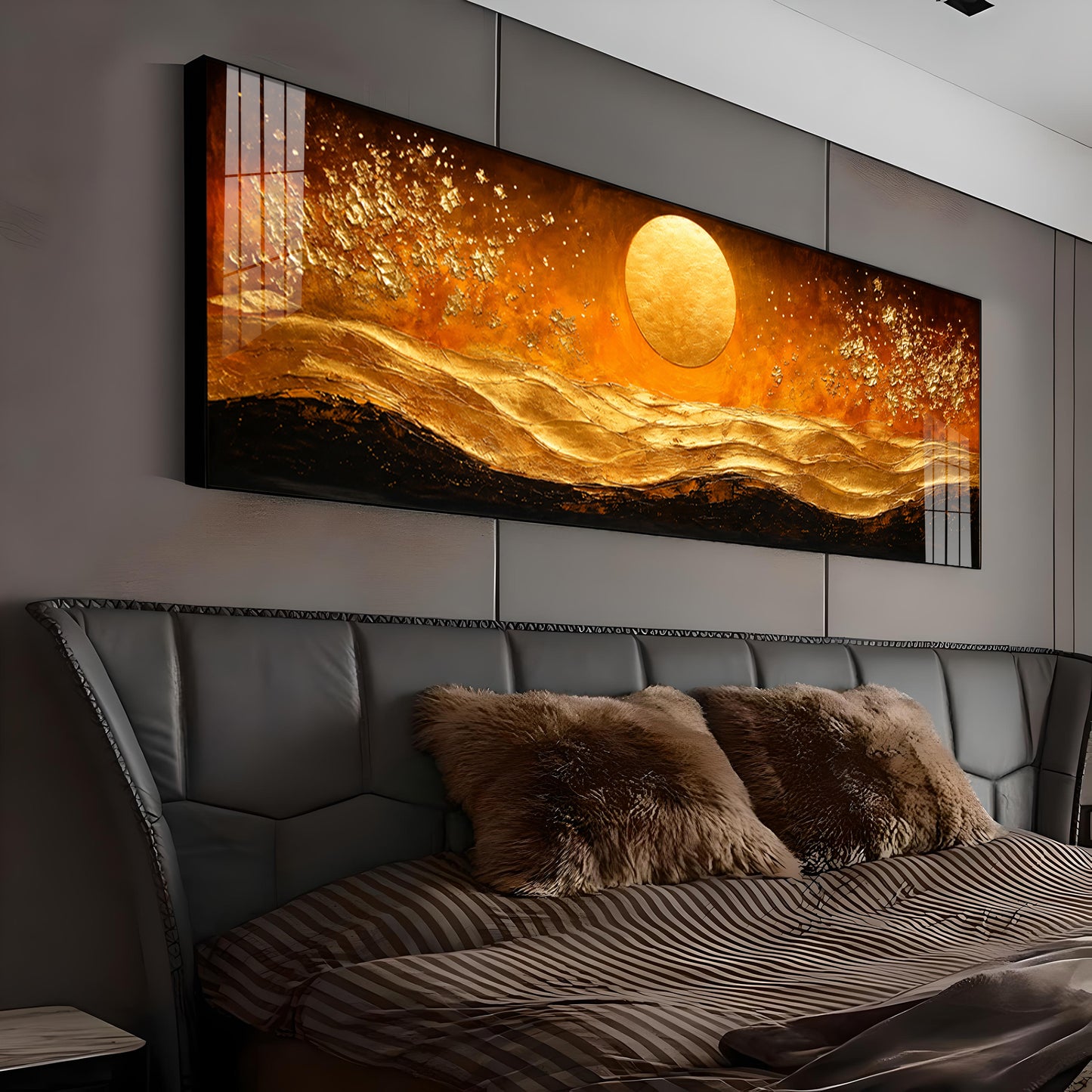 Golden Sun Abstract Dunes Premium Acrylic Horizontal Wall Art