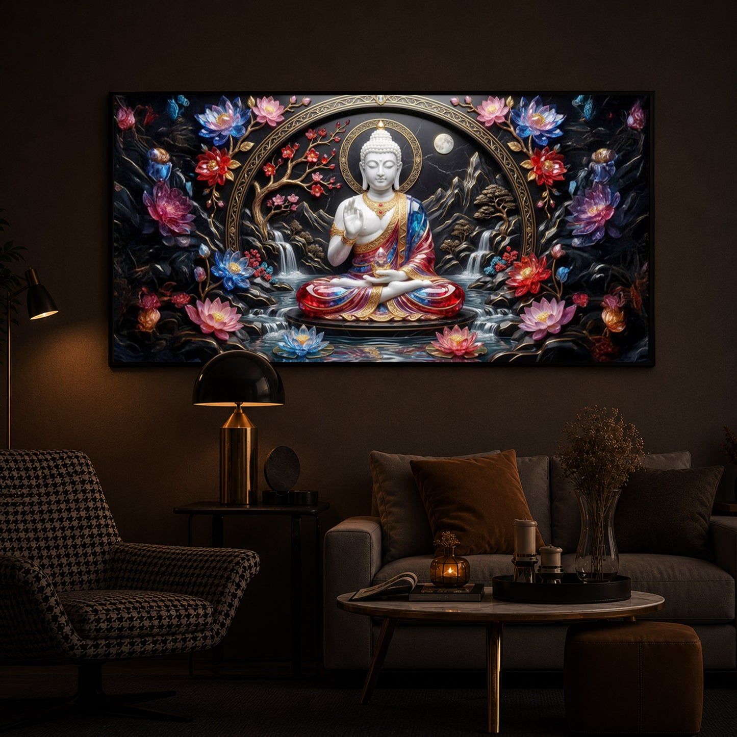 Colorful Buddha Modern Luxury Backlight Horizontal Wall Art