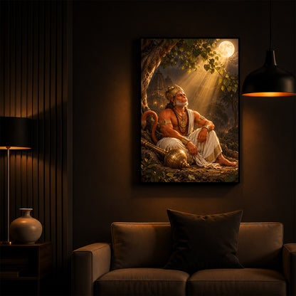 Hanuman Ji Under Tree Modern Luxury Backlight Vertical Wall Art
