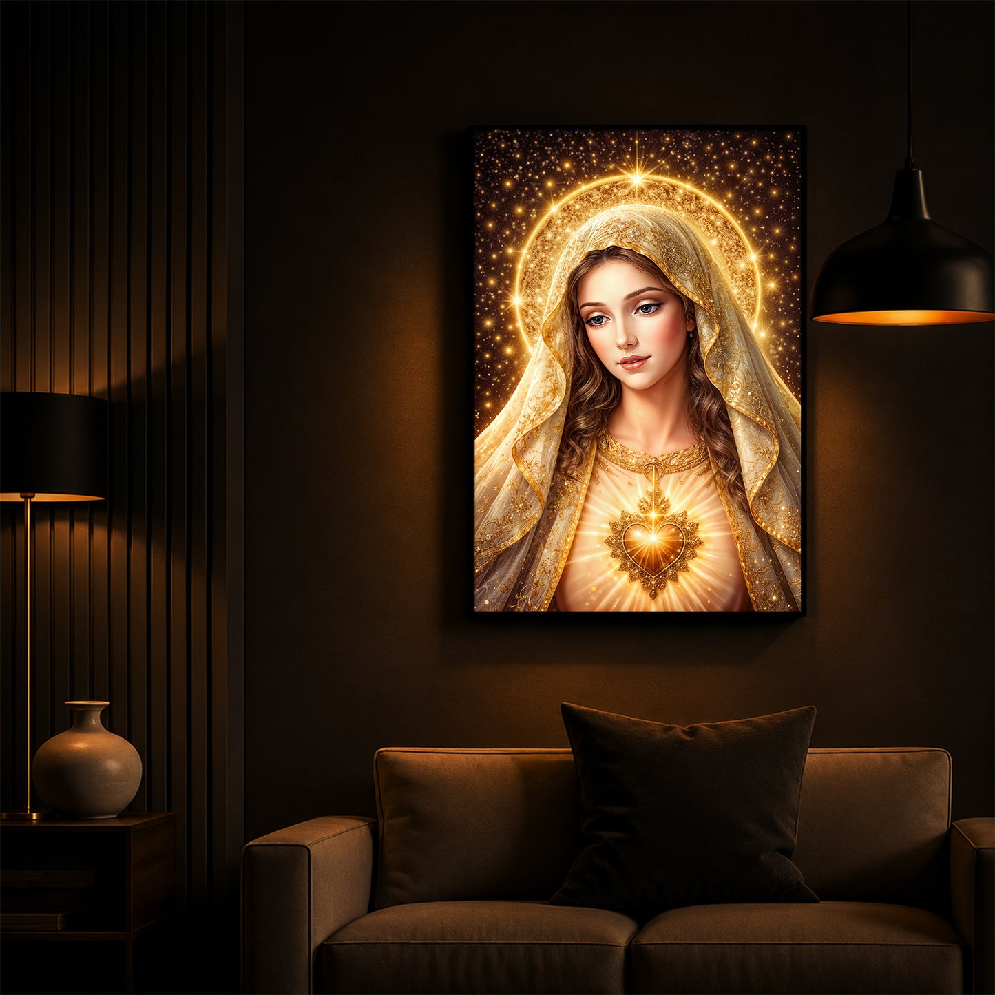 Virgin Mary Modern Luxury Backlight Vertical Wall Art
