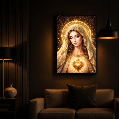 Virgin Mary Modern Luxury Backlight Vertical Wall Art