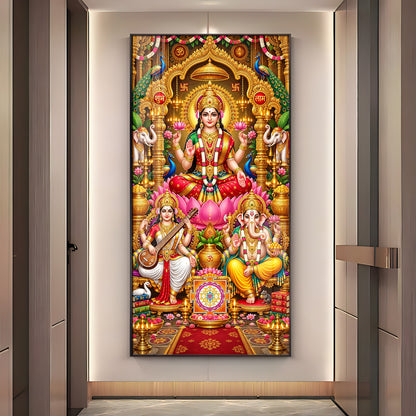 Maa Laxmi, Ganesh Ji & Saraswati Premium Acrylic Vertical Wall Art
