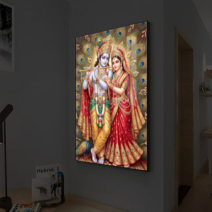 Radha Krishna Divine Bliss Modern Luxury Backlight Vertical Wall Art