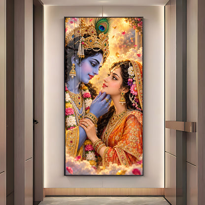 Divine Bond of Krishna and Radha Premium Acrylic Vertical Wall Art