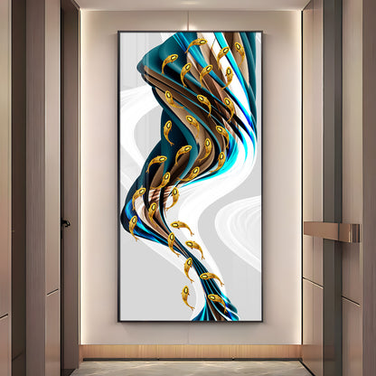 Rich Golden Carp School of Fish Premium Acrylic Vertical Wall Art