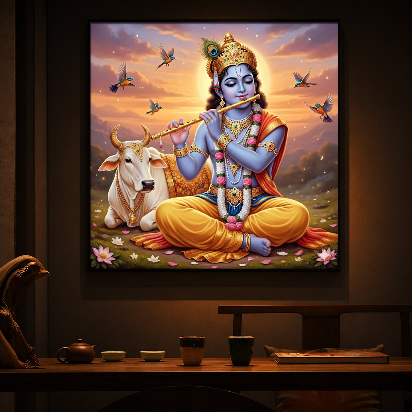 Divine Krishna Modern Luxury Backlight Square Wall Art