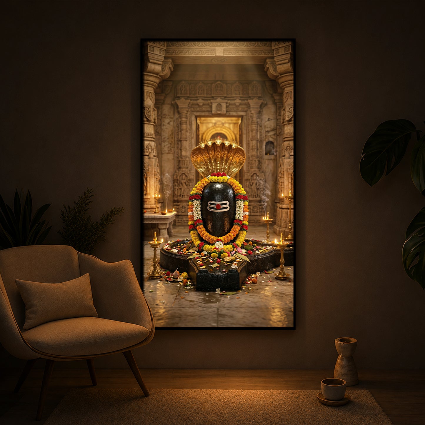 Shree Somnath Jyotirlinga Modern Luxury Backlight Vertical Wall Art