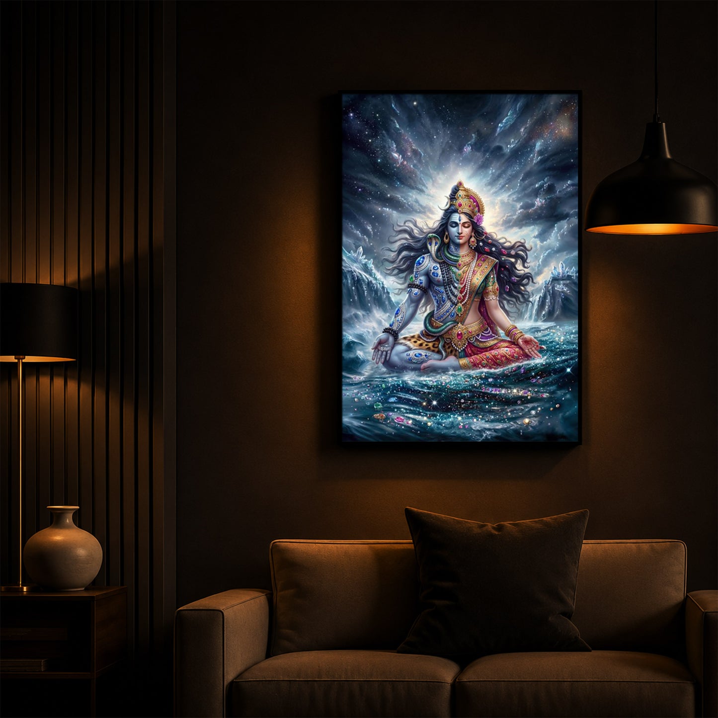 Ardhanarishvara Modern Luxury Backlight Vertical Wall Art