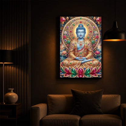 Buddha Blessing Modern Luxury Backlight Vertical Wall Art