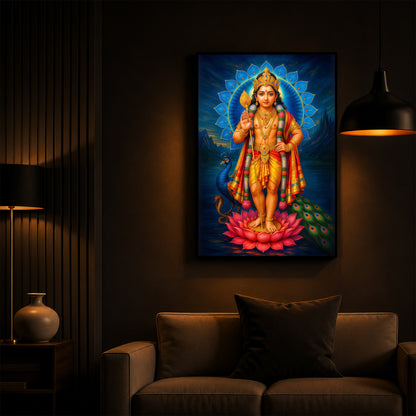 Sri Murugan Ji Modern Luxury Backlight Vertical Wall Art